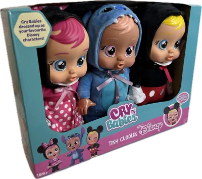 Cry Babies Tiny Cuddles Disney Edition 9" Plush Figure Minnie, Mickey & Stich - Image 1 of 4