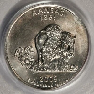 2005 D PCGS MS65 Struck On Elliptical Clip Planchet Kansas Quarter Mint Error - Picture 1 of 4