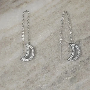 Pendientes colgantes de media luna caída libre acero inoxidable circonita cúbica pavimentados - Imagen 1 de 6