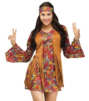 PAPOOTZ Women's Hippie Festival Costume Boho 60s 70s Psychedelic Outfit NEW