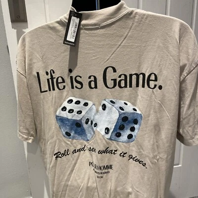 Brand New Men’s Small Oversize T Shirt - Life Is A Game Roll And See On Back - Image 1 of 3