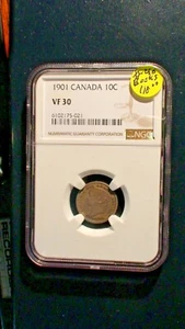 1901 CANADA Ten Cents NGC VF30 SILVER 10C Coin PRICED TO SELL QUICKLY! - Picture 1 of 4