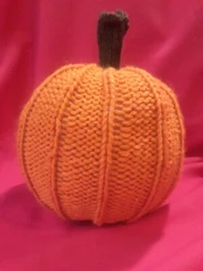 Handmade Knit Pumpkin Decoration Large Orange Fall Autumn Thanksgiving Halloween - Picture 1 of 9