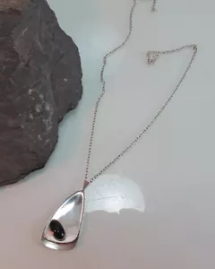 Großer Anhänger an Kette 835 Silber Onyx 70er Jahre Design signiert GS (147) - Picture 1 of 5