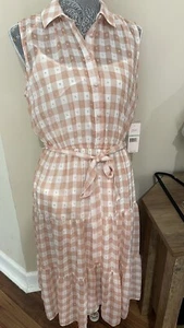 Nanette Lepore womens Gigham coral white collar button sleeveless Dress size 8 - Picture 1 of 3