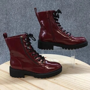 Guess Boots Womens 8.5 M Locate Zip Lace Up Combat Bootie Burgundy Faux Leather - Picture 1 of 19