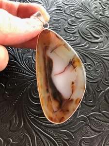 Artisan Southwest Earthen Hues Montana Agate Slice Pendant 3" - Picture 1 of 5