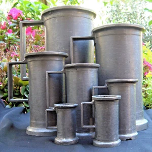 GREAT DISPLAY SET OF SEVEN ANTIQUE FRENCH GRADUATING PEWTER TANKARD MEASURES af - Picture 1 of 11