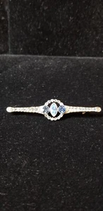 Jewelry Brooch Gold Tone Bar blue Stones - Picture 1 of 6