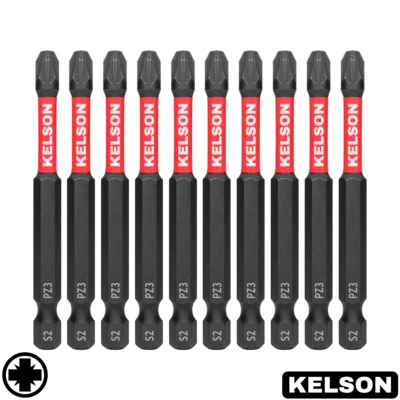 PZ3 75mm Long Pozi 3 Impact Screwdriver Bits Magnetic 1/4" Universal KELSON - Image 1 of 4