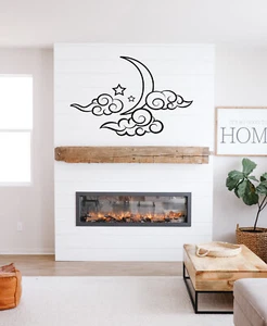 Vinyl Wall Decal Boho Moon Clouds Wall Décor Removable Sticker Bedroom Décor - Picture 1 of 3
