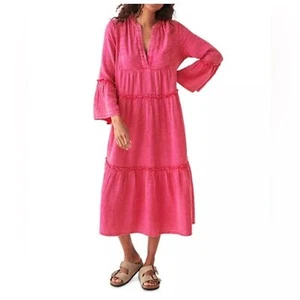 Faherty Dream Vida Midikleid Bio-Baumwolle Gaze Rosa Stufen Damen Gr. Large - Bild 1 von 9