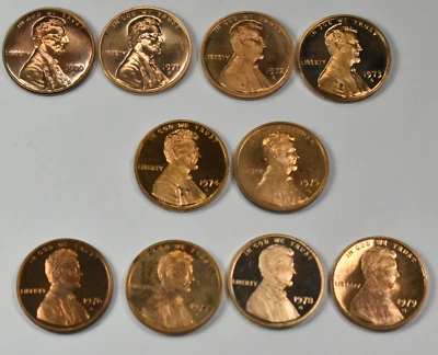 1970-1979 S Proof Lincoln Memorial Cent 10 Proof Pennies With Problem - Image 1 of 2
