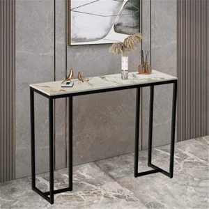Black Console Table With White Marble Tabletop For Entryway Hallway Living Room - Picture 1 of 16