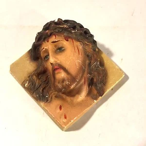 Vtg Molded Diamond Square Chalk Plaque Jesus Head Blood Crown Thorns Religious - Picture 1 of 1
