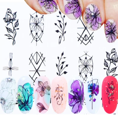 Pegatina para arte en uñas calcomanía de agua decoración de flores de búho deslizante esmalte papel de aluminio NS26 Foto 1 de 4