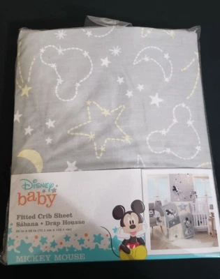 Nueva Sábana Ajustable Cuna Disney Bebé Mickey Mouse Gris/Amarillo Celestial Foto 1 de 3