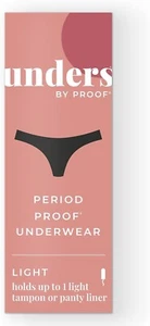 Unders By Proof Modern Period Protection Light XS/S Black Thong Panty NEW - Picture 1 of 2