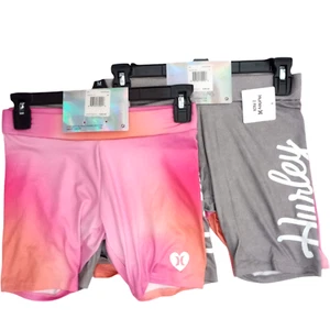 Hurley Girls Bike Shorts 2pc Soft 12 13 Yrs Large Gray Pink Orange Tye Dye NWT - Picture 1 of 3
