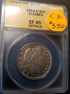 1912 D Barber Half Dollar XF45 Dtls ANACS C31 - Picture 1 of 2