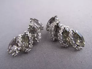 VINTAGE WEISS CHUNKY SMOKY ASH STRASS HUGGIE CLIPBACK OHRRINGE - Bild 1 von 4