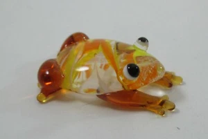 X1 Orange yellow GLASS FROG SWIRL FIGURINE miniature - Picture 1 of 10