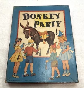 Vintage Donkey Party Game with Original Box, Pin The Tail On The Donkey 1940's - Picture 1 of 17