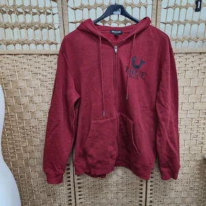 Men's True Religion Burgundy Red Buddha Zip up Hoodie Jacket size L - Picture 1 of 7