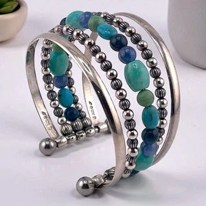 Bracciale argento sterling 925 CAROLYN POLLACK boho gemma braccialetto 42,6 g vintage - Foto 1 di 21