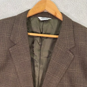 NEW Joseph & Feiss Mens 50R Brown Plaid 100% Lambswool Blazer Jacket Preppy Flex - Picture 1 of 12