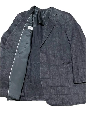 ARMANI COLLEZIONI - 44L - Gray Windowpane  100% Linen Heavier Sport Coat Blazer - Image 1 of 4