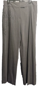 Worthington Stretch Gray Wide Leg Embroidered Dress Pants Business Woman's Sz 14 - Picture 1 of 12