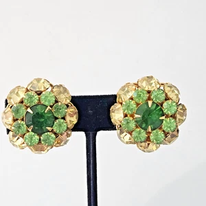 Pendientes vintage Judy Lee estrás verde y amarillo clip en excelente estado - Imagen 1 de 15