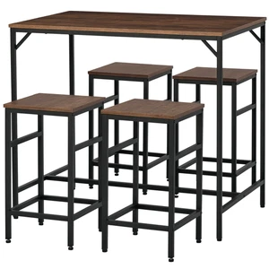 HOMCOM Industrial Rectangular Dining Table Set with 4 Stools for Dining Room - Picture 1 of 11