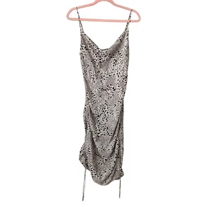 Aritzia Wilfred Dress Womens Small Cream Only Ruched Slip Mini Animal Print - Picture 1 of 11