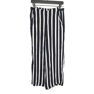 Aritzia Wilfred Faun Striped Wide Leg Pants Blue Black White Tie Pockets Size M - Picture 1 of 11
