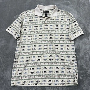 Field & Stream Shirt Mens Large Ivory Fish Short Sleeve Polo Outdoor Work Casual - Picture 1 of 6