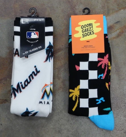 Miami Marlins 2 Pack Gift Socks Large Fits Men Size 6-12 Mixup Mix 90's Board Cover