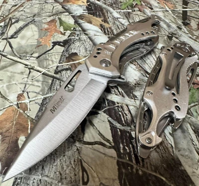 Navaja de bolsillo plegable MTech Ballistic PLATA TITANIO abridor de botellas con resorte Foto 1 de 4