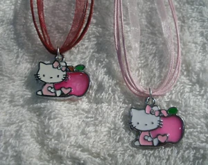 NEW! Hello Kitty Apple Ribbon Necklace or Bracelet - Pink, Green, Purple, Red - Picture 1 of 17