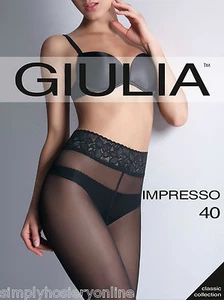 Giulia Impresso 40 Denier Lace Top Tights Sheer To Waist NEW Silicone Band Top - Picture 1 of 3
