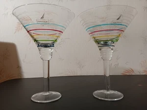 Set Of Unused  Nautica 24 Oz. Striped 7 1/2" Jumbo Crystal Martini Glasses - Picture 1 of 7