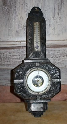 ancien baromètre thermomètre art déco en régule argenté LUFFT mural - Photo 1/4