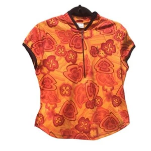 She beest womens cycling shirt top M bib jersey orange 1605 retro floral flame - Picture 1 of 15