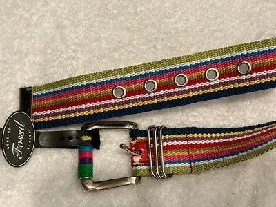 NEW FOSSIL Womens Multi Color Striped Webbed Belt Medium - Image 1 of 2