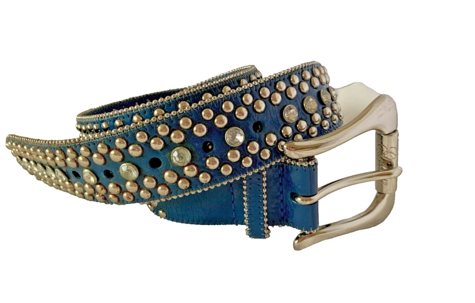 Vintage Guess Cuero Azul Estrás/Estudón Western Talla M se ajusta a 32-36" Cintura Y2K Foto 1 de 4