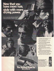 Schick Styling Dryer Men's 1971Vintage Magazine Print Ad More Hair More Power - Picture 1 of 1