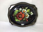 MM21 Vintage Soviet Russian Hand Painted Floral Serving Tole Tray - Set of 1