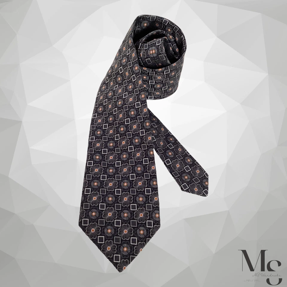ERMENEGILDO ZEGNA Gray Floral Luxury Silk Tie Made In Italy W: 3.5" EX COND - Image 1 of 4
