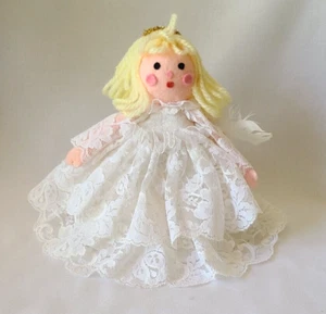 Vintage Angel Tree Topper Handcrafted Felt Lace Yarn 8.5" - Picture 1 of 8